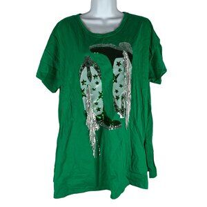 Blue B Collection Green Sequin Cowboy Boot Graphic T-Shirt Size S
